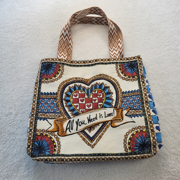 Brighton Handbags - Brighton TC AR Canvas Tote All You Need Is Love with Weaved Handle NWOT